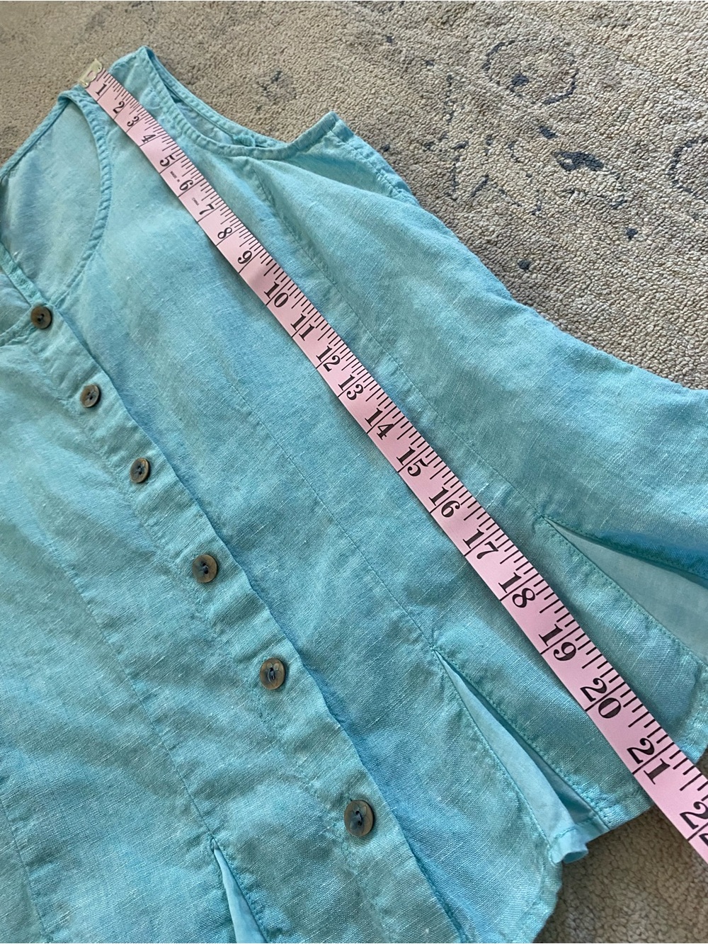 J. Jill Linen Cropped Button Down Tank Top Aqua Blue XS Floral Detail Buttons - Picture 7 of 7